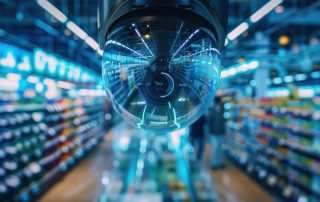 A dome camera watching a store aisle